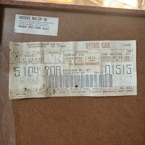 COPY - BSR Stereo & Record Player from Eastland Mall in Charlotte NC by Sears - Picture 5 of 5